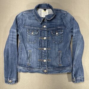 J. Crew Jean‎ Jacket Womens Sz Small Blue Trucker Classic Button Up Preppy Denim